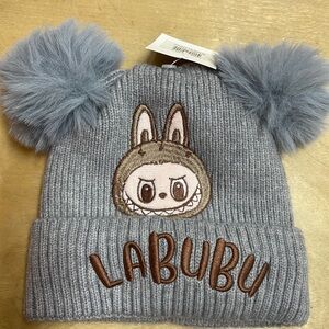 Gray Labubu Pom Pom Beanie